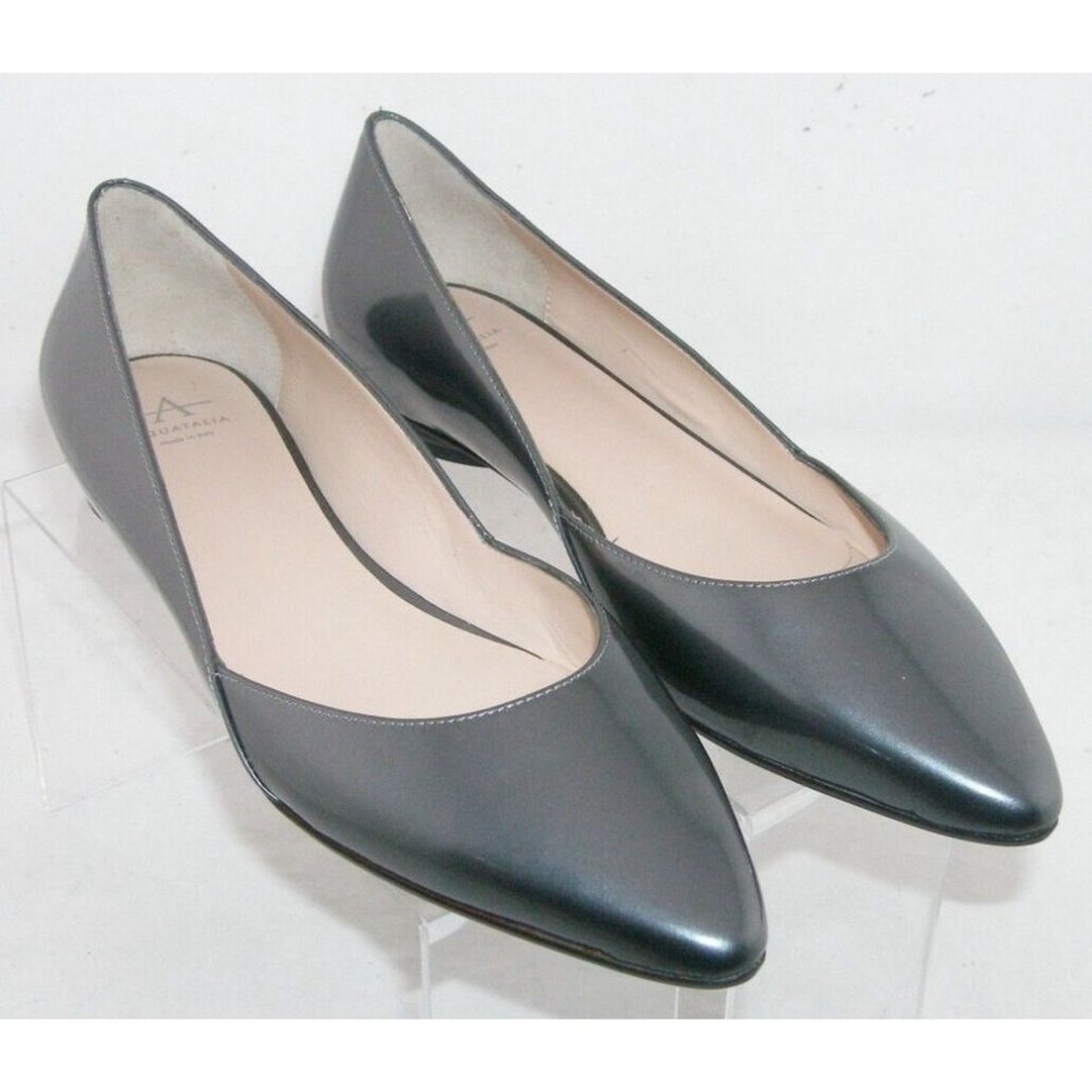 Aquatalia Kate metallic silver patent leather pointed toe ballet flats 8.5